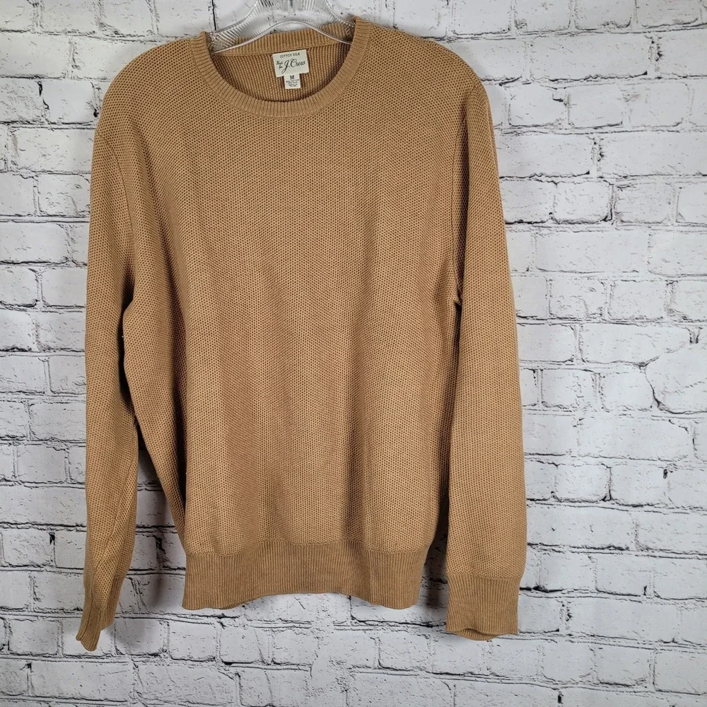 J. Crew Sweater Mens Medium Brown Excellent Cotton Silk Textured Knit Crewneck